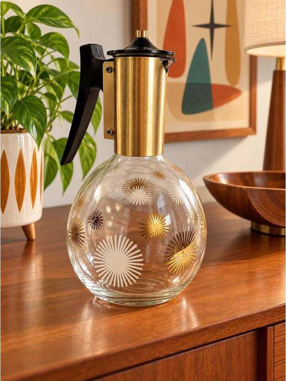 Vintage Mid-Century Modern Starburst Glass Coffee Carafe